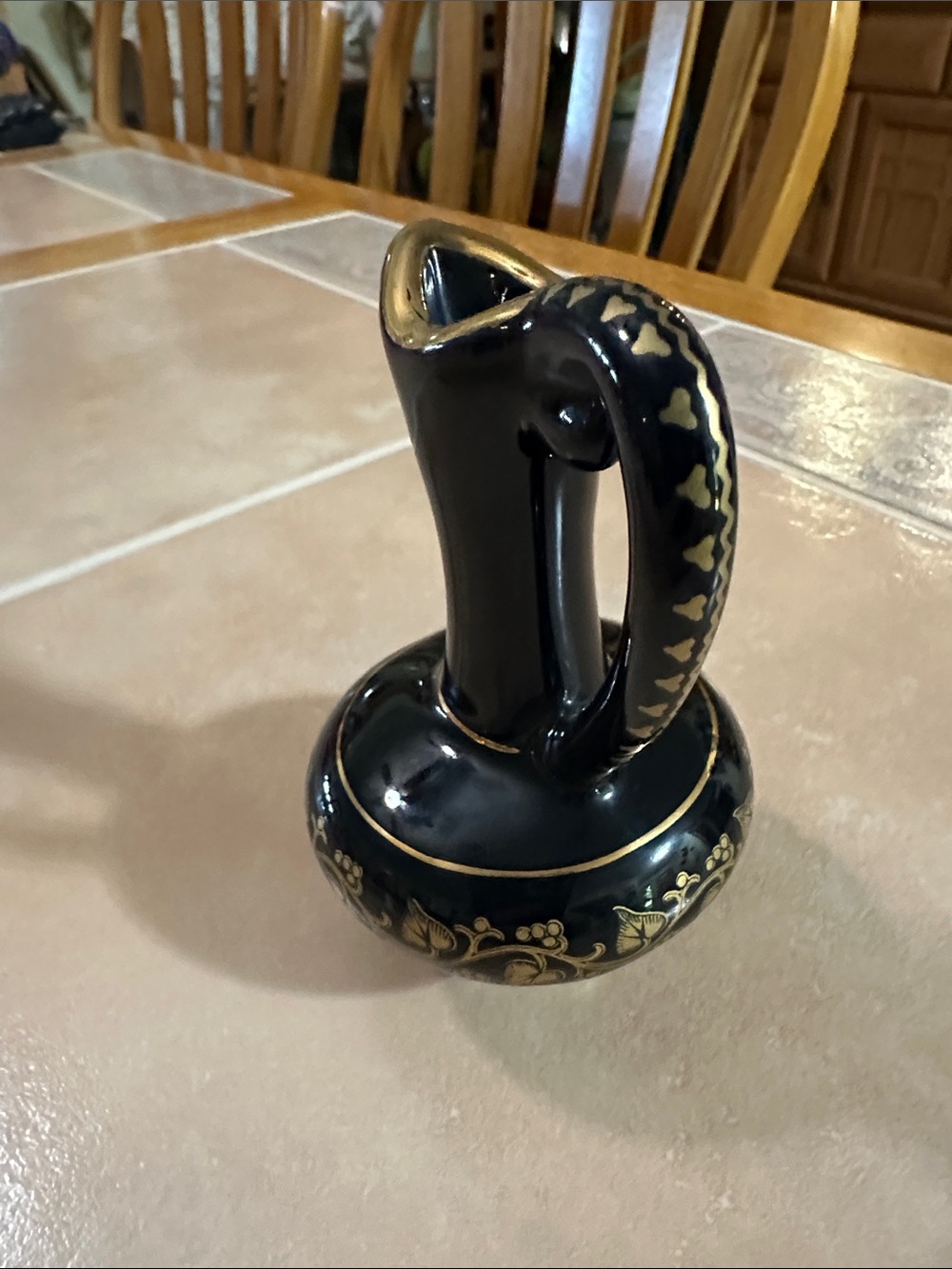VTG Handmade in Greece Black and Gold Decorative Pitcher Vase - Picture 3 of 6